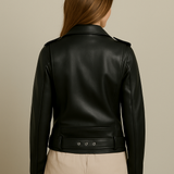 Women's Black PU Leather Zip Jacket