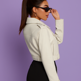 Women's Solid Color Casual Loose Fit Leather Jacket