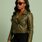 Spring And Autumn Women's Two-color Washed Leather Worn Motorcycle European And American Style Jacket Leather Coat Coat