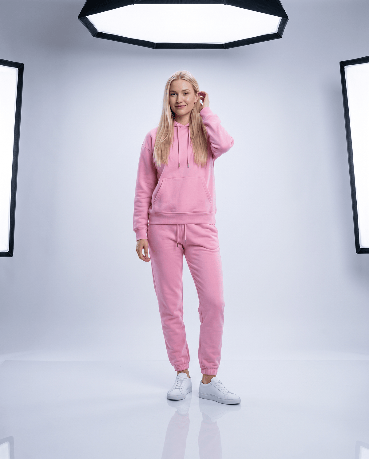 Ensemble fleece Jab Oryass, sweat à capuche et jogging, coloris rose bonbon