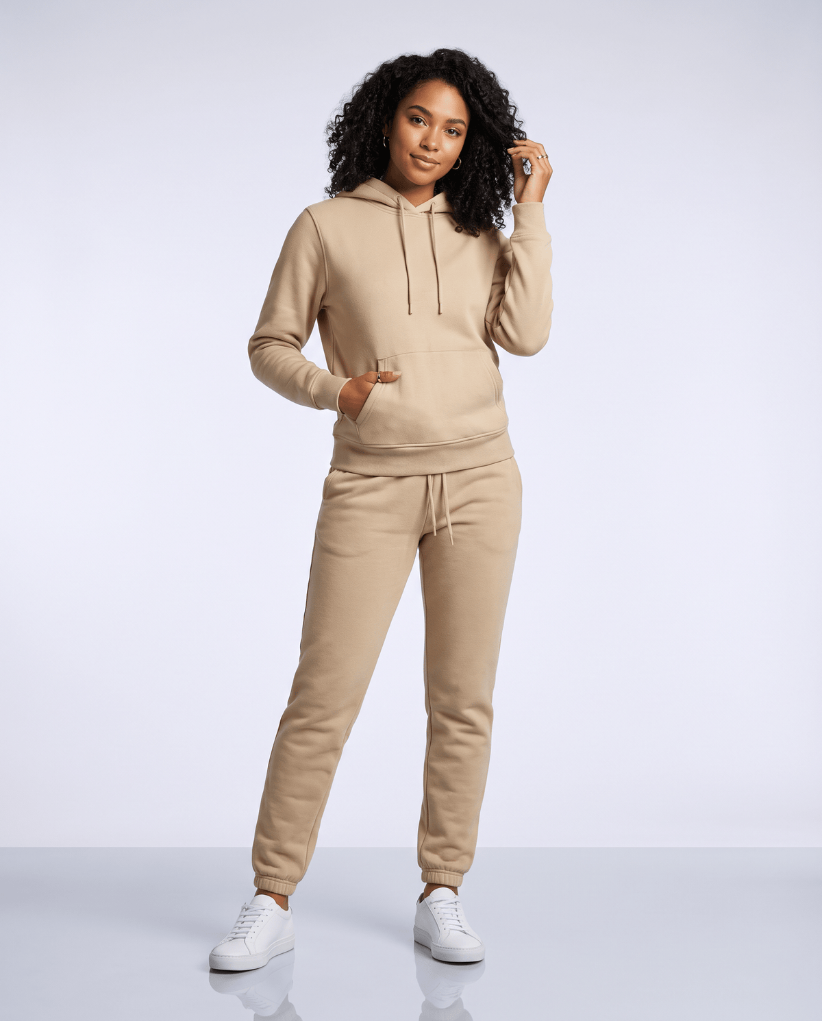 Ensemble fleece Jab Oryass, sweat à capuche et jogging, coloris sable