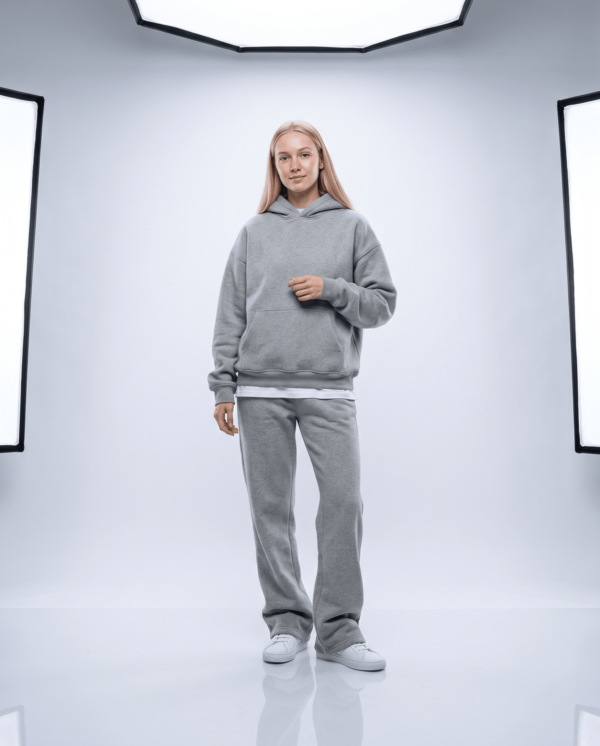 Ensemble oversize Bronx Oryass, coloris gris chiné, détail