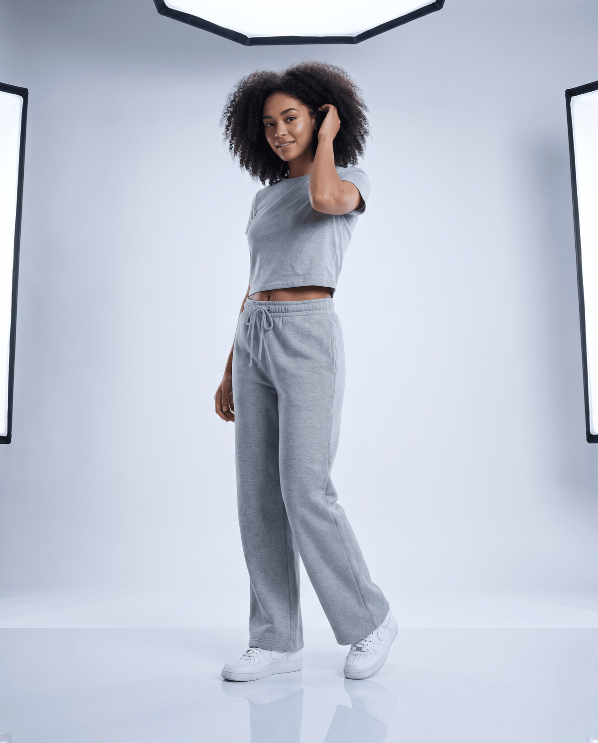Jogging jambe large Rivoli Oryass, coloris gris chiné, détail