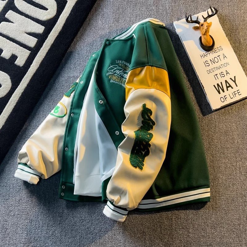 Manteau en cuir brodé américain unisexe - oryass.com