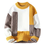 Men's Crew Neck Pullover Sweater Color Contrast Patchwork - oryass.com