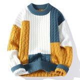 Men's Crew Neck Pullover Sweater Color Contrast Patchwork - oryass.com