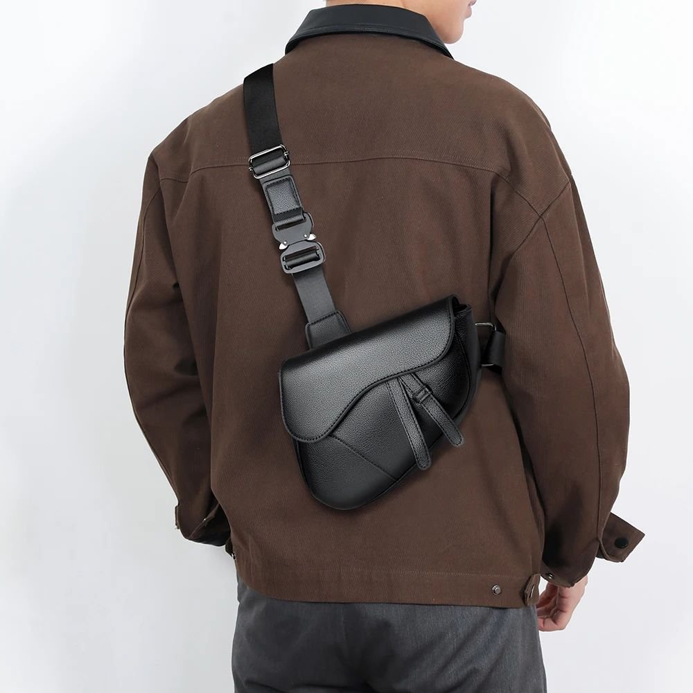 Men's Solid Color PU Leather Saddle Crossbody Bag - oryass.com