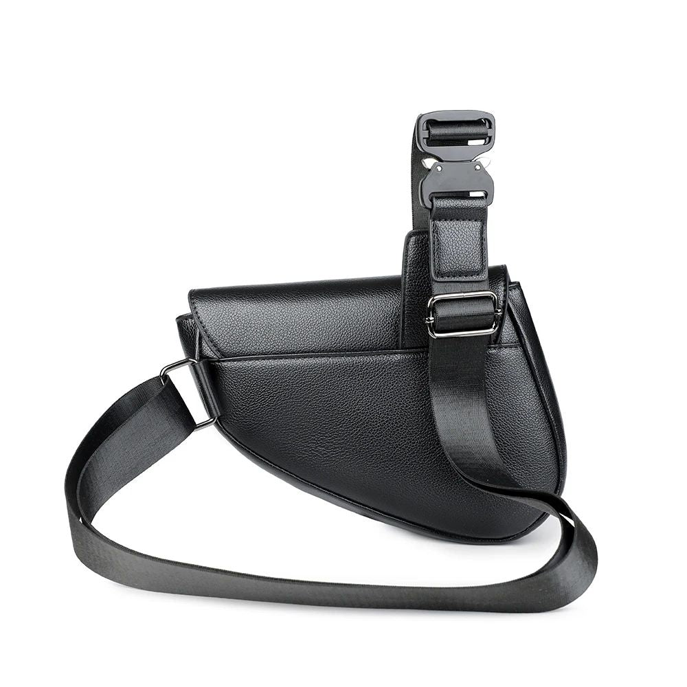 Men's Solid Color PU Leather Saddle Crossbody Bag - oryass.com