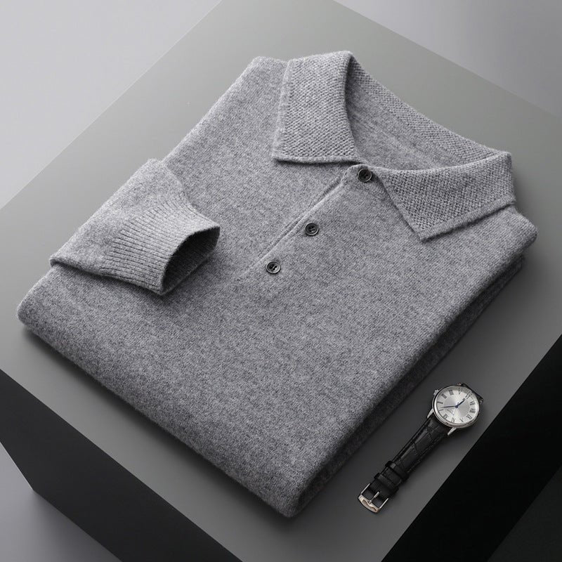 Pull en maille de pure laine à col polo pour homme - oryass.com