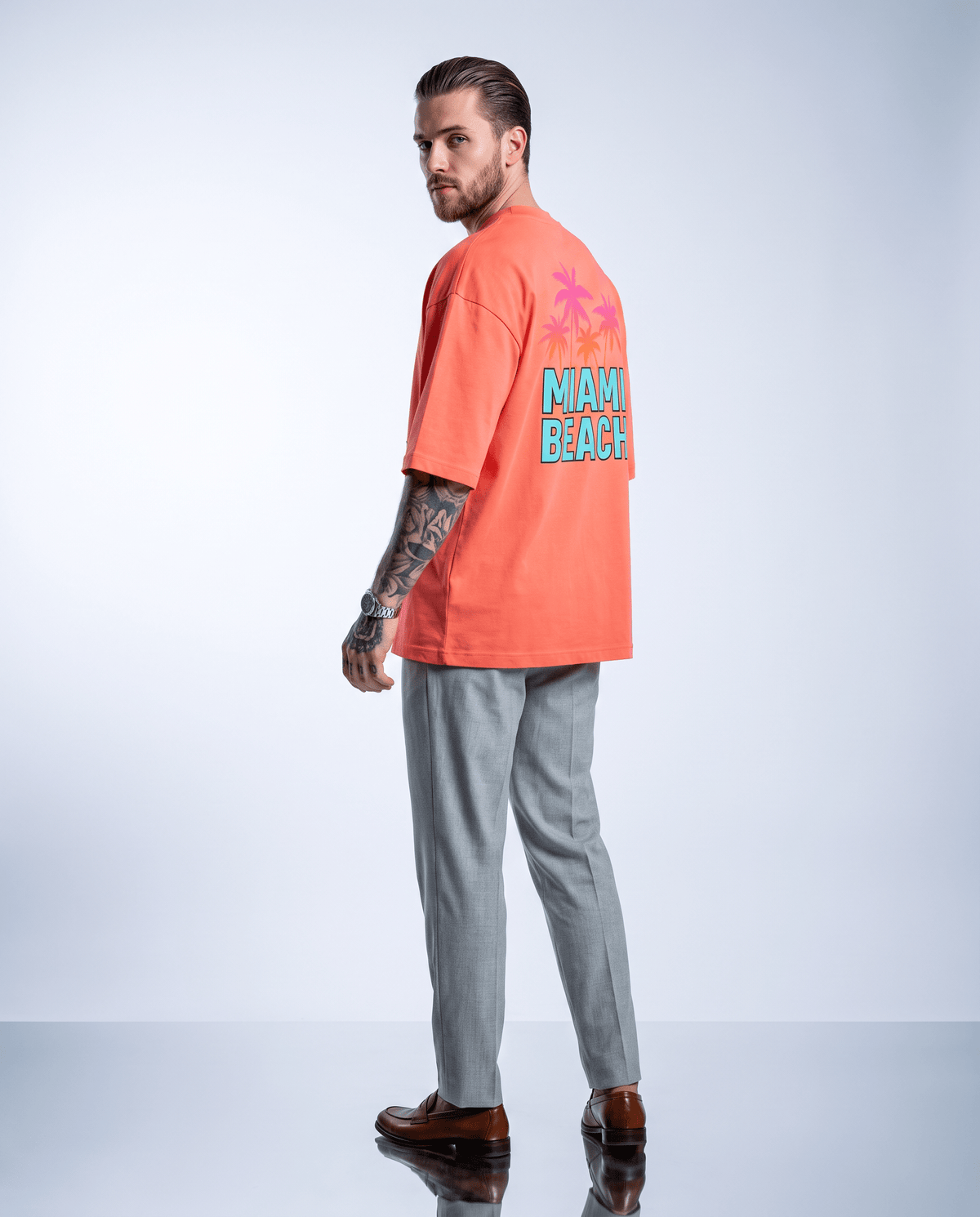 T-shirt oversize Riviera Club Miami Beach, palmiers en dégradé