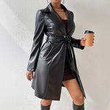 PU Long Sleeve Women's Slim Fit Long Trench Coat