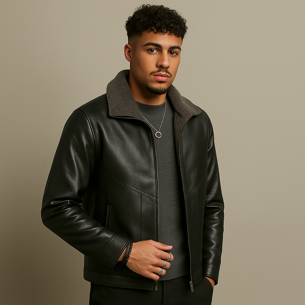 Hong Kong Style Velvet Padded Plus Size Men's Leather Jackets