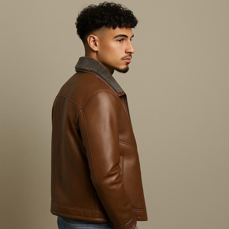 Hong Kong Style Velvet Padded Plus Size Men's Leather Jackets