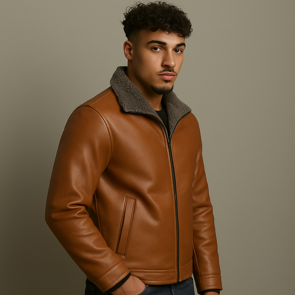 Hong Kong Style Velvet Padded Plus Size Men's Leather Jackets