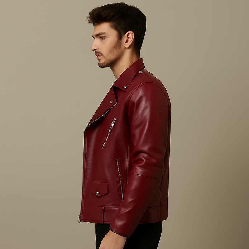 Slim-fit Lapel Leather Jacket