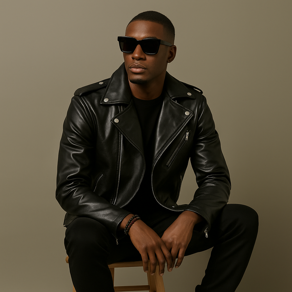 Slim-fit Lapel Leather Jacket