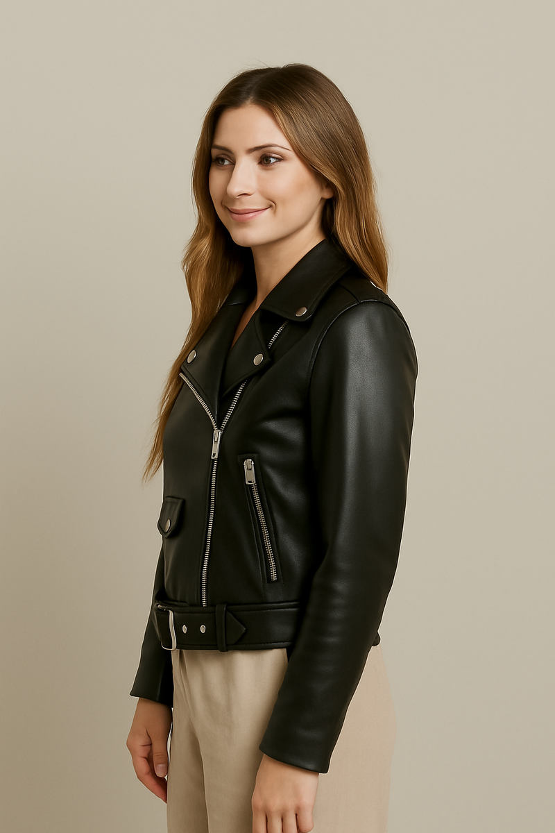 Women's Black PU Leather Zip Jacket