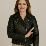 Women's Black PU Leather Zip Jacket