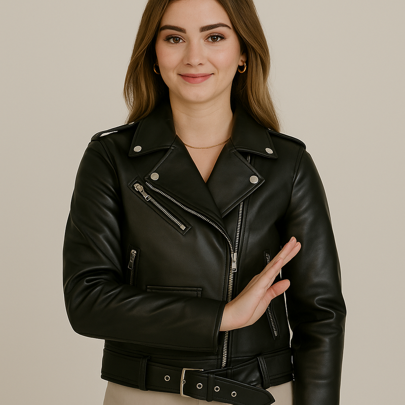 Women's Black PU Leather Zip Jacket