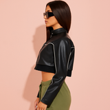 Fashionable Letter Printed PU Leather Jacket For Women