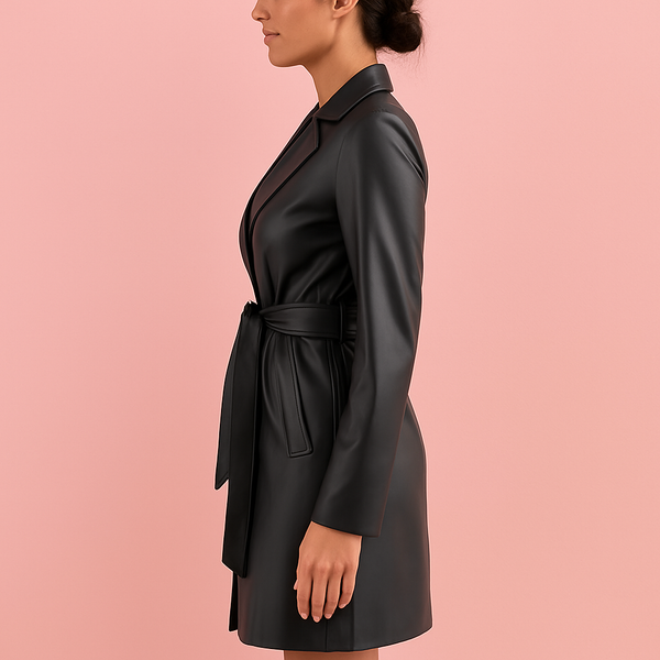 PU Long Sleeve Women's Slim Fit Long Trench Coat