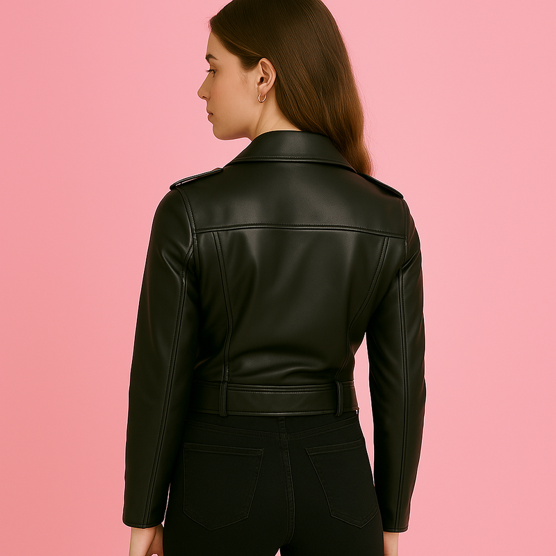 Women's Black PU Leather Zip Jacket