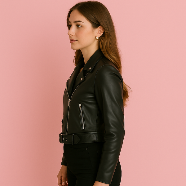 Women's Black PU Leather Zip Jacket