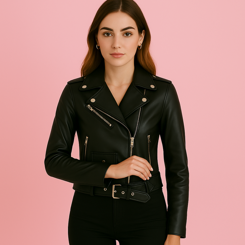 Women's Black PU Leather Zip Jacket
