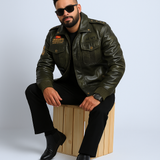 PU Leather Stand Collar Jacket