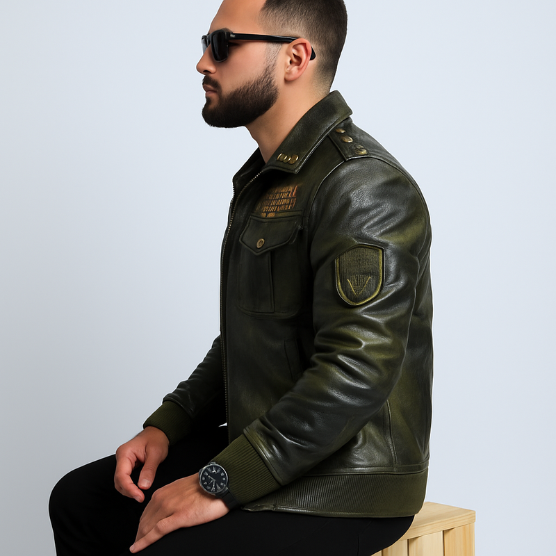 PU Leather Stand Collar Jacket