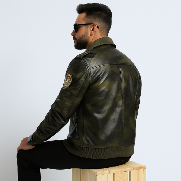 PU Leather Stand Collar Jacket