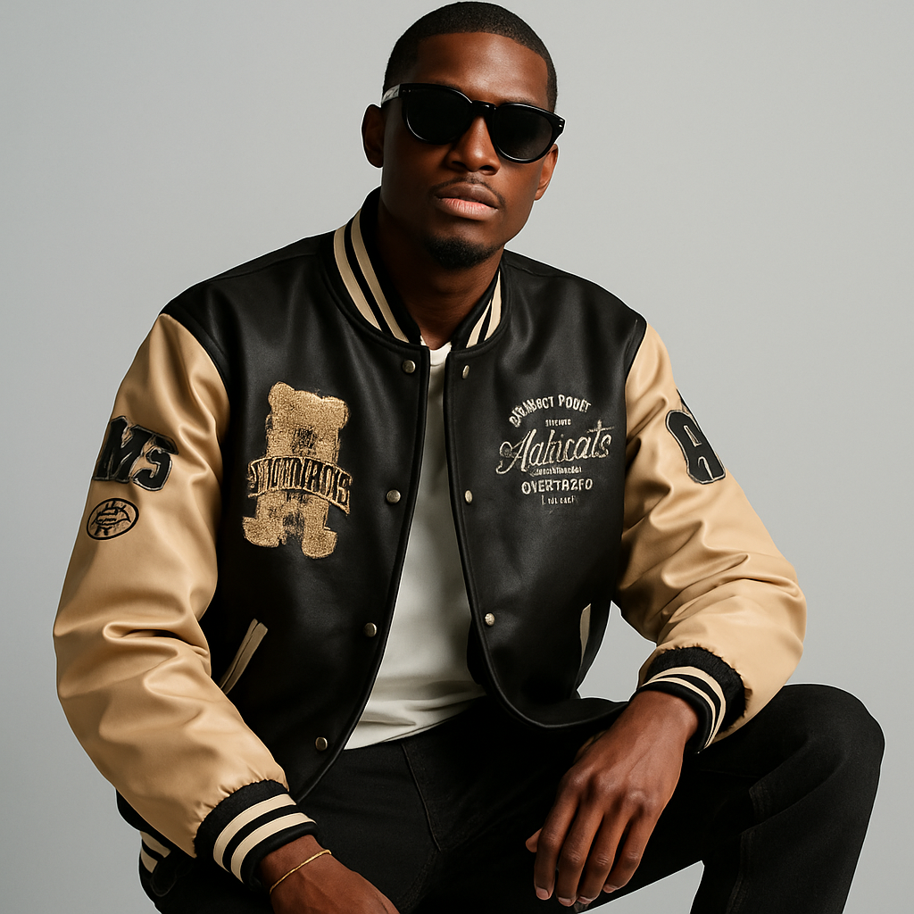 Manteau en cuir brodé américain