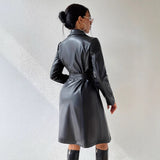 PU Long Sleeve Women's Slim Fit Long Trench Coat