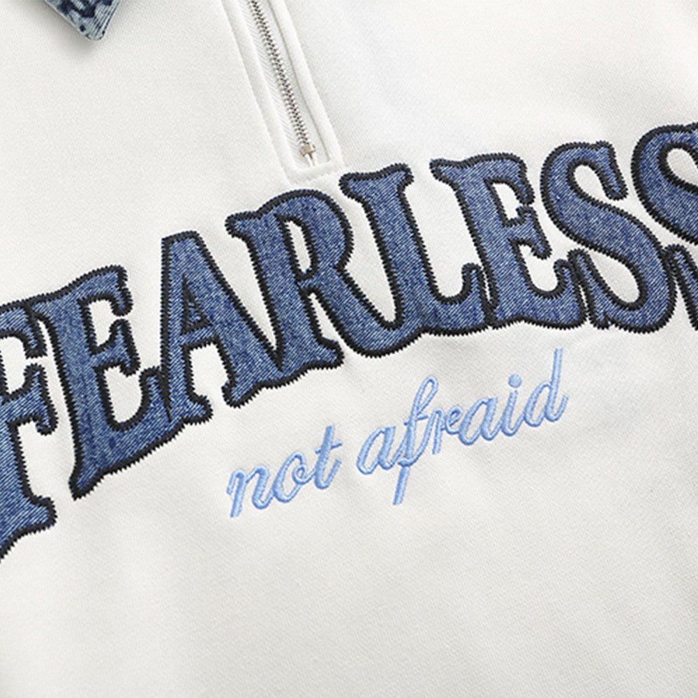 American Retro Half Zipper Denim Lapel Pullover Sweater - oryass.com