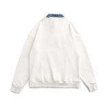 American Retro Half Zipper Denim Lapel Pullover Sweater - oryass.com