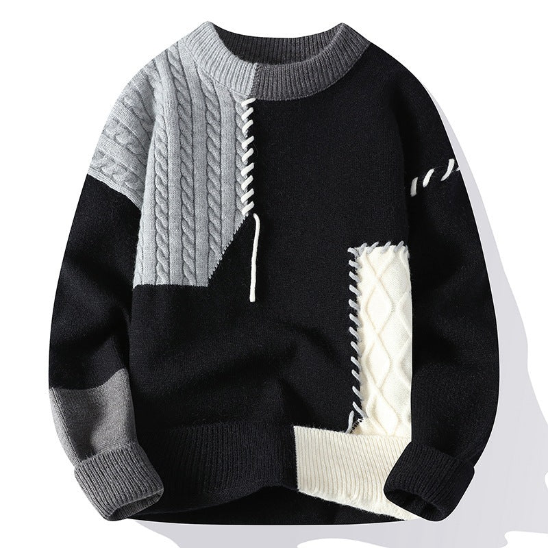 Colorblock Pullover Sweater Winter Fashion Long Sleeve Top Men's Clothing - oryass.com