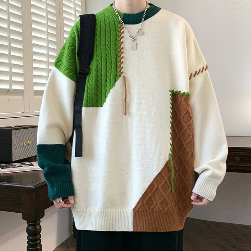 Colorblock Pullover Sweater Winter Fashion Long Sleeve Top Men's Clothing - oryass.com