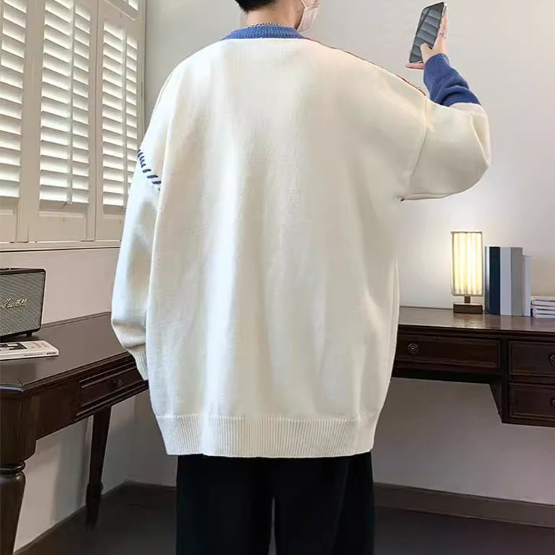 Colorblock Pullover Sweater Winter Fashion Long Sleeve Top Men's Clothing - oryass.com