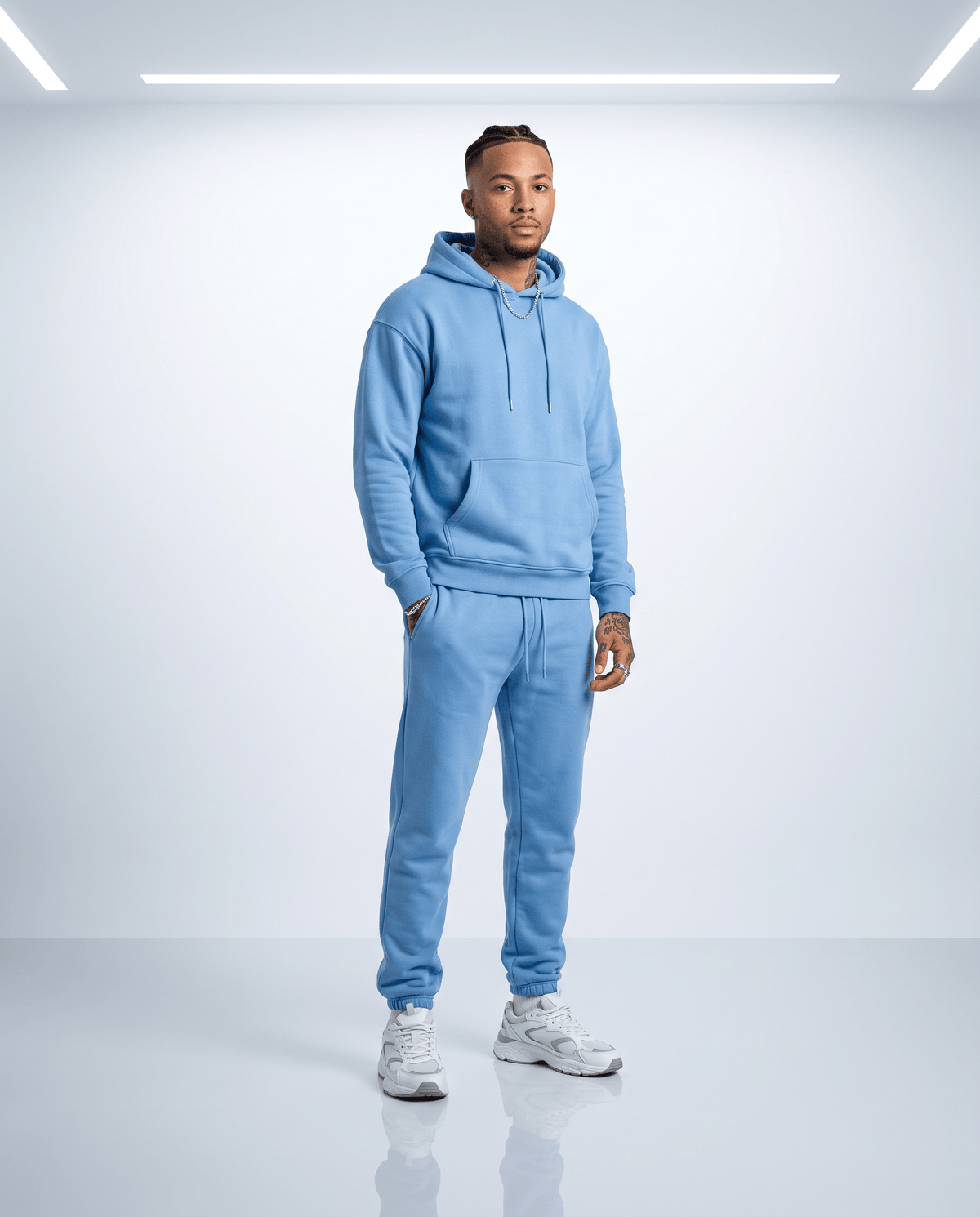 Ensemble fleece Jab Oryass, sweat à capuche et jogging, coloris bleu ciel