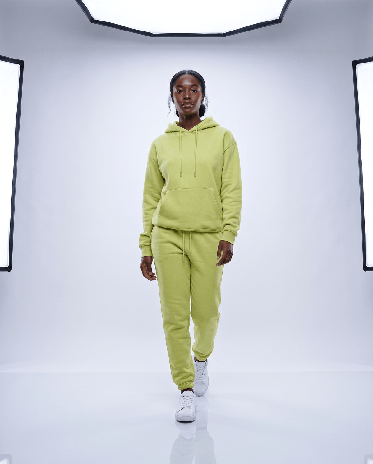 Ensemble fleece Jab Oryass, sweat à capuche et jogging, coloris vert lime