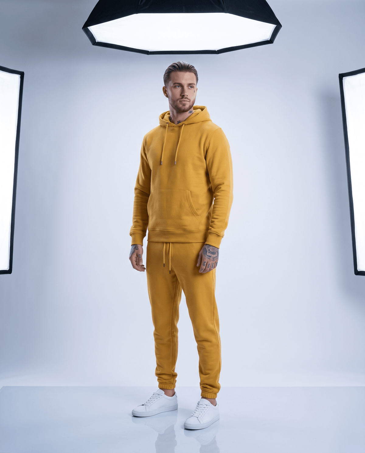 Ensemble fleece Jab Oryass, sweat à capuche et jogging, coloris moutarde