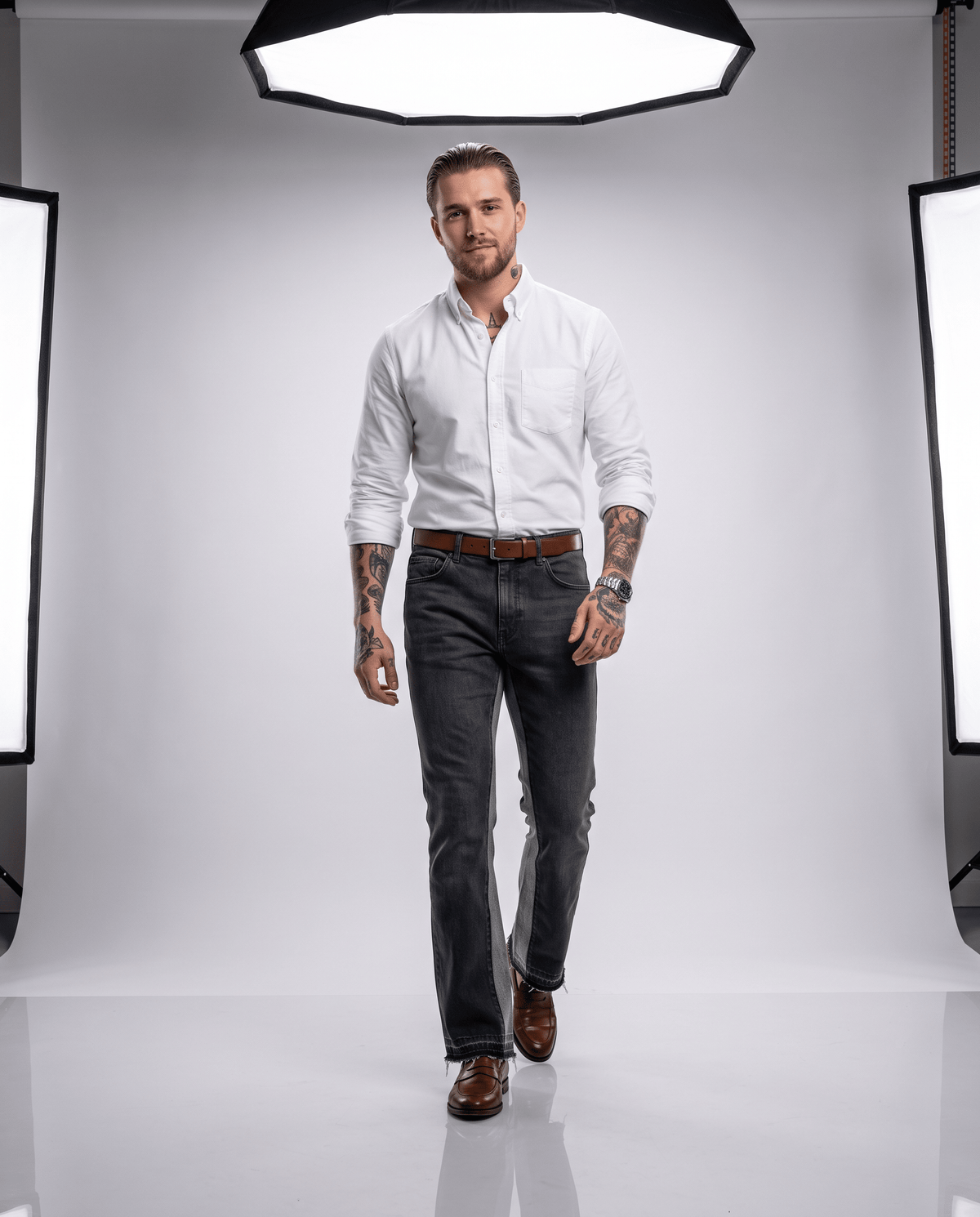 Jean flare bicolore homme Oryass, cinquième vue