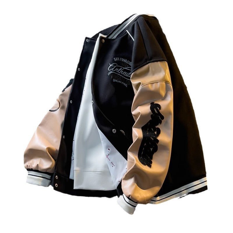 Manteau en cuir brodé américain unisexe - oryass.com