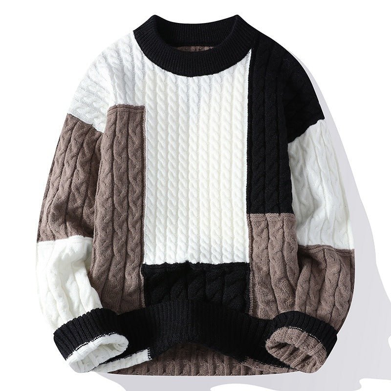 Men's Crew Neck Pullover Sweater Color Contrast Patchwork - oryass.com