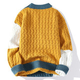 Men's Crew Neck Pullover Sweater Color Contrast Patchwork - oryass.com