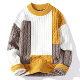 Men's Crew Neck Pullover Sweater Color Contrast Patchwork - oryass.com