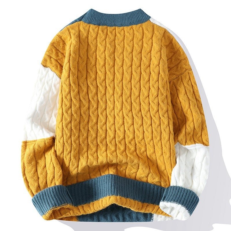 Men's Crew Neck Pullover Sweater Color Contrast Patchwork - oryass.com