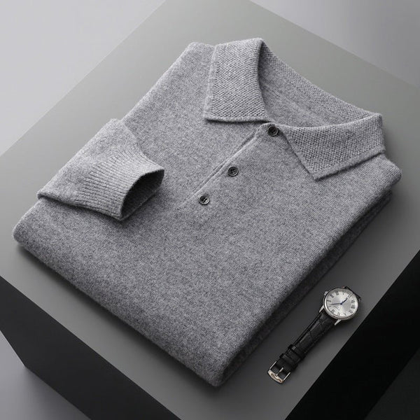 Pull en maille de pure laine à col polo pour homme - oryass.com