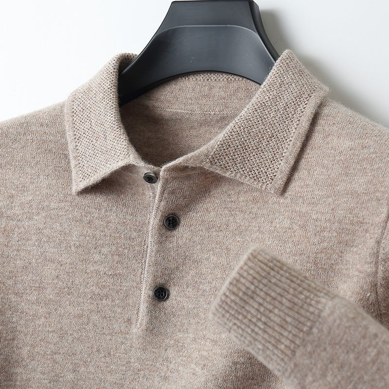 Pull en maille de pure laine à col polo pour homme - oryass.com