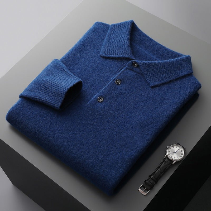 Pull en maille de pure laine à col polo pour homme - oryass.com